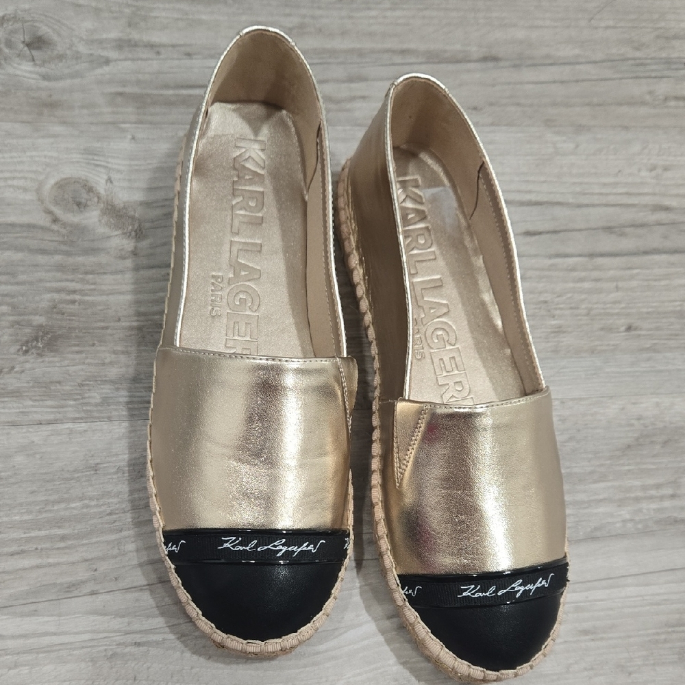 Karl Lagerfeld Metallic Gold and Black Espadrilles